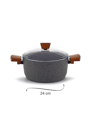 Bonera Granit 24 Cm İndüksiyon Tabanlı Derin Tencere gri
