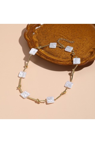 N2209-1 Büküm Sopa Kare İnci Bayanlar Mizaç Kolye Köprücük Kemiği Zinciri Çok Renkli