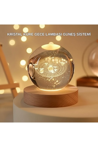 Usb Bağlantılı Işıklı Kristal Küre Modern Ahşap Tabanlı Dekor Standart