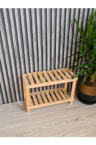 Ahşap Dekoratif Doğal Ahşap 2'li Ayakkabılık, Raf,antre,balkon Düzenleyici Doğal Ahşap