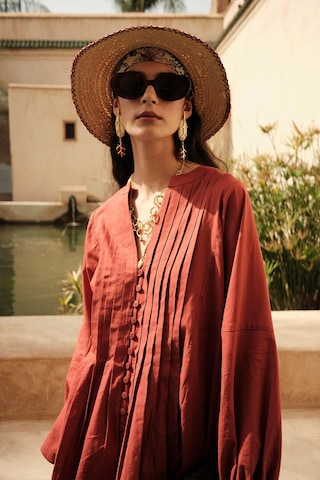 Manuka Nervür Detaylı Vual Tunik Turuncu