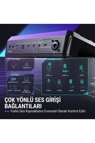 Fifine Ampligame Sc8 Usb Oyuncu Ses Mikseri Beyaz