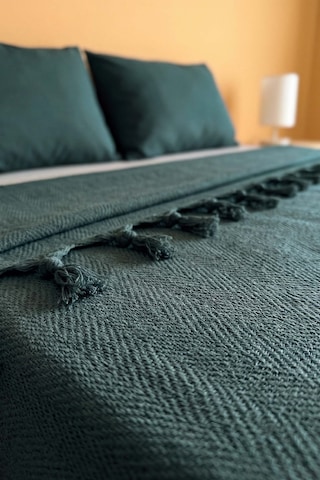 Yeşil Natural Çift Kişilik Baskılı Pike & Yatak Örtüsü 200x230 Cm