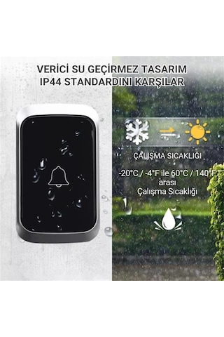 Coofbe Led Işıklı Su Gecirmez Kablosuz Kapı Zili 300 Metre Uzun Menzilli Ev, Ofis Yazlık İçin Yüksek Sesli