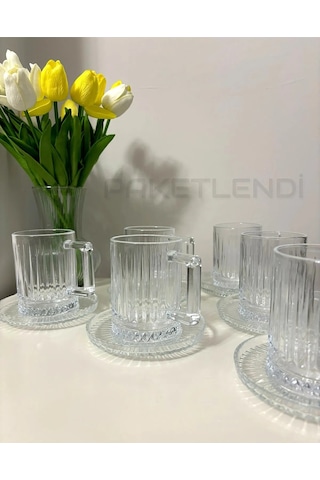 Çeyizci Çarşı 6 Kişilik 12 Parça Çay Kahve Fincan Takımı - Elysia Model İthal Şeffaf