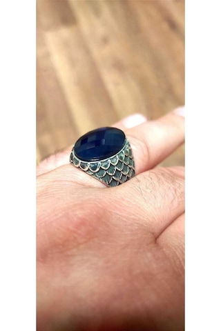Vog Anka Lacivert Safir Kristal Kesim Taşlı Özel Seri 925 Ayar Gümüş Erkek Yüzük