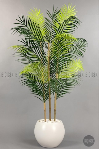 Biçiçek Yapay Areka Ağaci 120 Cm 24 Yapraklı Beyaz Küre Saksıda