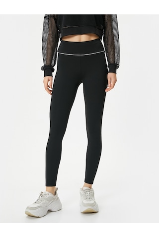 Koton Spor Tayt Yüksek Bel Çizgi Detaylı Slim Fit Siyah 4SAK40069NK999 Siyah