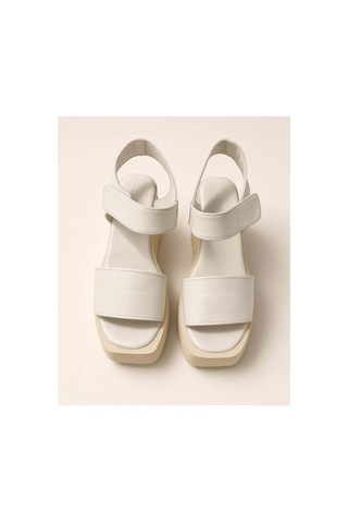 37brandshoes Hakiki Deri Dolgu Topuklu Bilek Bantlı Sandalet Beyaz Beyaz