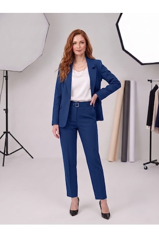 Prenses Kadın Modern Kesim Astarlı Blazer Takım Elbise Trend Ofis Şık İndigo