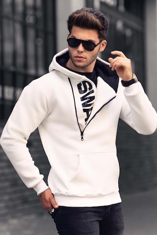 Madmext Madmext Beyaz Fermuar Detaylı Kapüşonlu Sweatshirt 1767-beyaz Beyaz