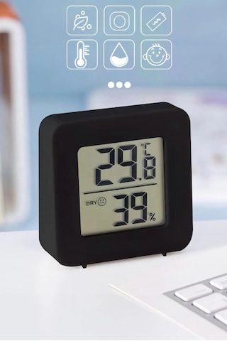 Mini Lcd Dijital Sıcaklık Nem Ölçer Termometre Higrometre - Duvara Takılabilir Siyah