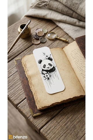 Sevimli Panda Ve Çiçek Motifli Kabartma Dokulu Kitap Ayracı - Estetik Siyah&beyaz Kitap Aksesuarı