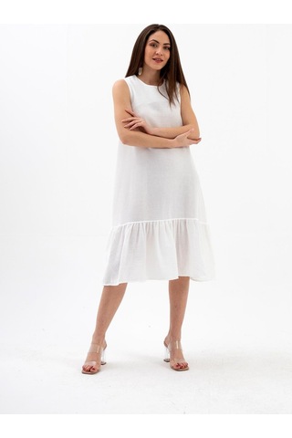 Kristal Keten Kolsuz Kadın Salaş Elbise - Ekru-ekru