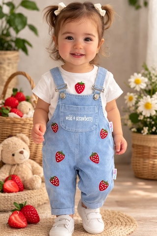 Baby Buu Çilek Desenli Denim Kotlu Kız Bebek Bayramlık Salopet Bahçıvan 6-9ay, 9-12ay, 12-18ay, 18-24ay Mavi Mavi