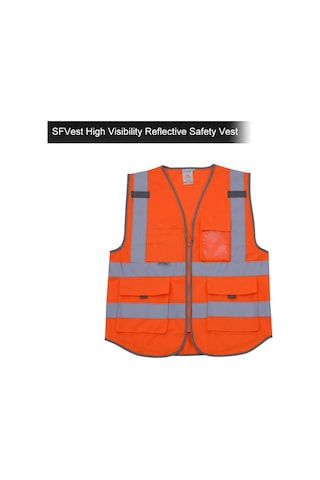 Skycity Vm-1027 Flüoresan Turuncu Xxl Çok Cebilli Yüksek Görünürlükli İş Güvenlik Yeleği İnşaat-çevre Temizliği Için