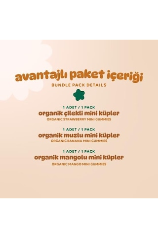 Organik Glutensiz Vegan Muzlu Çilekli Ve Mangolu Mini Küpler Atıştırmalık Paketi - 3 Adet 3 Çeşit 90 G