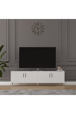 Asra Trend Tv Ünitesi T-01 %100 MDF 160 cm Tv Sehpası 4 Kapaklı Raflı Beyaz