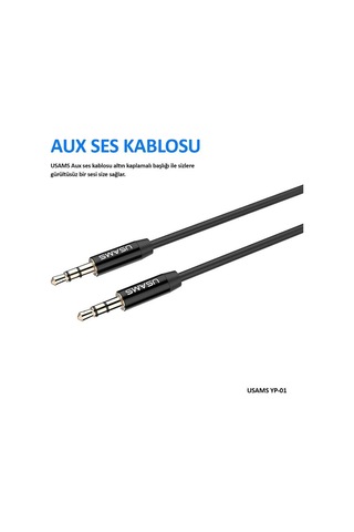 Yp01 3.5 Mm Güçlendirilmiş Ultra Dayanıklı Aux Ses Kablosu 1mt