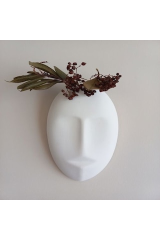 Dekoratif Mask Duvar Vazosu, Duvar Dekoru, Heykel Duvar Süsü, Beyaz