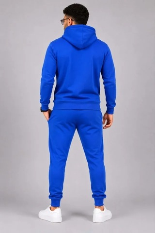 Oada Erkek İki İplik Kapüşonlu Kanguru Cepli Sweatshirt Jogger Pantolon Alt Üst Eşofman Takımı -saks Mavisi