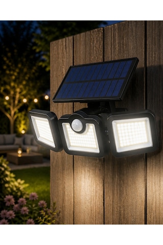 Hareket Sensörlü Solar Bahçe Lambası Güçlü Led Duvar Projektörü Düz Renkli