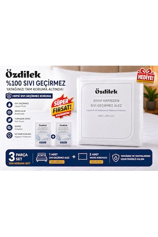 Özdilek 160x200 Sıvı Geçirmez Kapitone Yatak Alezi + 2 Adet Hediye Yastık Koruyucu 50x70 Su Geçirmez Alez Seti Beyaz