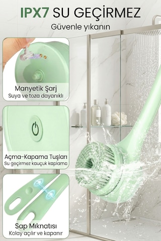 Fegel Fg-18 3 Başlıklı Şarjlı Duş Fırçası Çok Fonksiyonlu Vücut Temizleme