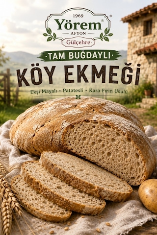 Yörem Afyon Afyon Yöresinden Kara Fırın Usulü Hakiki Ekşi Mayalı Patatesli Tam Buğdaylı Köy Ekmeği 1,5kg 1 Adt