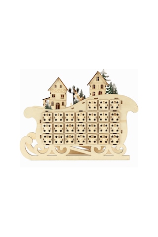 Ahşap 24 Geri Sayımlı Noel Takvimi Yaratıcı Ev Kızak Takvimi Ahşap Led Noel Dekorasyon Süsleri Beyaz