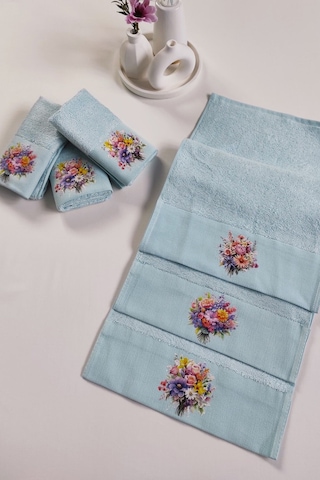 3'lü Mutfak Havlu Takımı - Bebe Mavi El Havlusu Seti - Ekstra Yumuşak - 30x50 Cm - Çiçek Bahçesi Bebek Mavisi