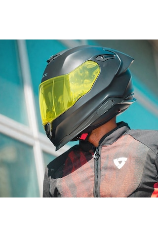 Nexx Y.100r Fullblack Mat Siyah Kask Sarı + Şeffaf Vizör Mat Siyah
