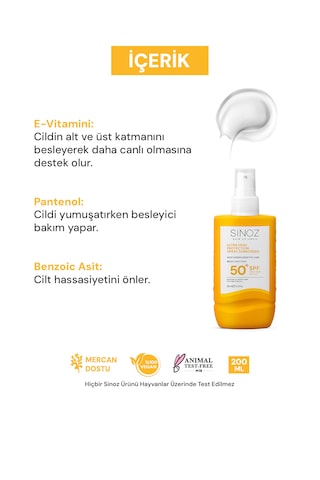 Sinoz Hassas Bakım Ultra Yüksek Koruyucu ve Nemlendirici Güneş Kremi SPF50+ 200 ML