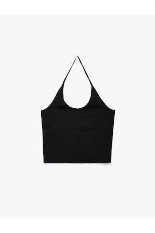 Koton Pamuklu Kolsuz Slim Fit Crop Halter Yaka Bluz Siyah 6sak10439ek