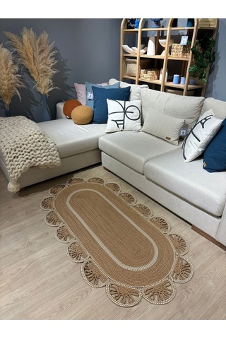 Matrix Jüt Kilim, Paspas, Mutfak Halısı, Banyo Paspası, Kilim, Halı, Oturma Odası Halısı Krem - Bej