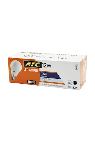 10 Adet Atc 12w 80w E27 Beyaz 6500k Led Ampul Lamba 1150 Lümen 15.000 Saat Ömür 5570 Diğer