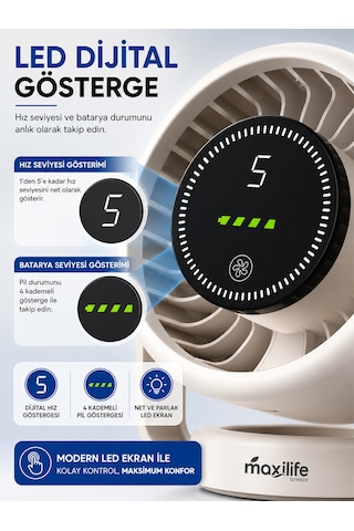 Breeze Mg-5056f 6 İnç Şarjlı Mini Masa Vantilatörü Led Göstergeli 5 Kademeli Hız Ayarlı