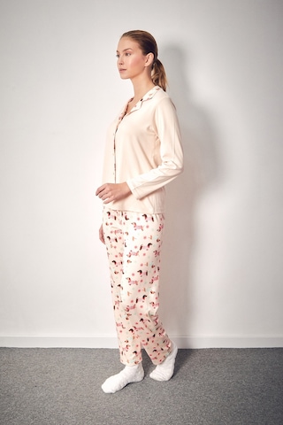 Fullamoda Köpek Desenli Gömlek Yaka 2 Li Pijama Takımı 24mıcg631216552-bej Bej