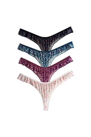 Çiçek Desenli Tül Kenarları Fırfırlı Tanga 4'lü Paket Külot Renkli-1 Çok Renkli