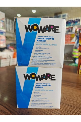 Woware Lastikli Telli Cerrahi Yüz Maskesi 2 x 50'li