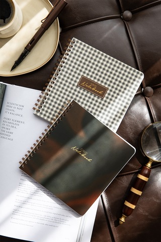 15x16 Spiralli Karton Kapak 2'li Kareli Not Defter Seti - Kahverengi Aura Çok Renkli