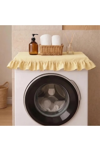 Fırfırlı Çamaşır Makinesi Örtüsü - Çeyizlik Dekoratif Banyo Makine Kılıfı- Sarı