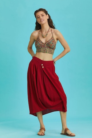 Rahat Kesim Geniş Pileli Kırmızı Anvelop Midi Etek Kırmızı