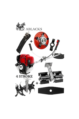 Ablacks C-52  4 Zamanlı Profesyonel Yan Tırpan + Toprak Çapalama Aparatı 2 Adet Çapa + Toprak Karıştırıcı