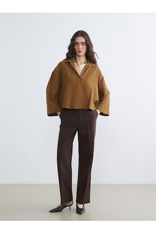Lcw Vision Kahverengi Oversize Kadın Gömlek