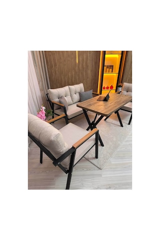 Houseart Balkon ,bahçe , Teras , Cafe ,salon , Metal Kanepe , Metal Kanepe Koltuk ,oturma Takımı 2-1-1 , Yemek Masası , Orta Masa Krem