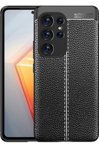 Samsung Galaxy Uyumlu S23 Ultra Kılıf Focus Deri Görünümlü Kamera Korumalı Silikon Kılıf
