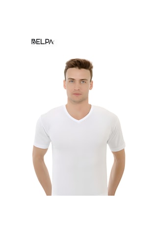 Belpa Ceylanoğlu Ribana Erkek V Yaka Yarım Kol Atlet 6'lı %100 Pamuk Beyaz