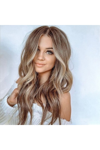 Cbtx A557 Kadınlar Orta Nokta Büyük Dalga Keten Kahverengi Karışık Renkli Uzun Kıvırcık Peruk