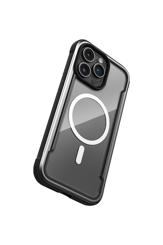 Apple Uyumlu iPhone 15 Pro Max Kılıf Magsafe Airbagli Raptic Shield Serisi Şeffaf Arka Yüzey Kapak Siyah Siyah